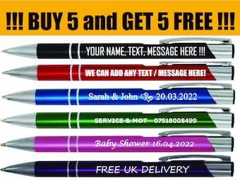 Bolígrafo metálico grabado personalizado - Alta calidad - Mensaje personalizado - Regalo promocional - ¡Compra 5 y llévate 5 gratis! Ideal para Navidad.