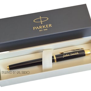 Gepersonaliseerde gegraveerde Parker IM-roller, vulpen of set, optie in geschenkverpakking. Prachtige GOUDEN GRAVURE, Kerstmis, Verjaardag, Afstuderen