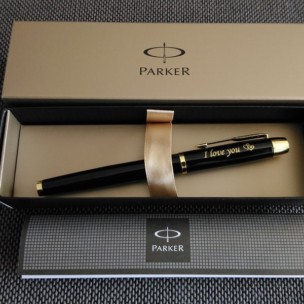 Personalisierte gravierte Parker IM Schwarz mit Gold Trim Füllfederhalter mit Ihrem Namen oder Text! Tolle Geschenkidee für Geburtstag Hochzeit Weihnachten