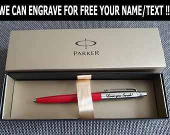 Personnalisé Parker Jotter Standard Red avec Chrome Trim Ball Pen, Stylos gravés Excellente idée cadeau pour la Saint-Valentin, Anniversaire, Cadeaux de Noël