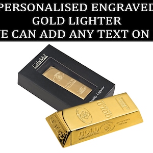 Gold Bar Personalised LIGHTER - ADD Your Text - Birthday Wedding Christmas Gift great for Dad, Mum, Grandparents, Brother