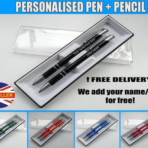 Gepersonaliseerde pennenset, metalen balpen + potlood, lasergegraveerd met geschenkdoos, geweldige pennen voor onderwijzeres