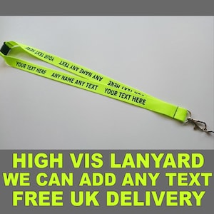 Lanière personnalisée personnalisée haute visibilité imprimée, tour de cou, option porte-cartes, nous pouvons imprimer n'importe quel texte lanières jaune fluo