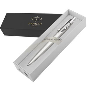 Gepersonaliseerde Parker Jotter roestvrijstalen pen met verchroomde rand, gegraveerde pennen Geweldig cadeau-idee voor bruiloft, verjaardag, kerstcadeaus