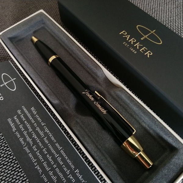Personalised Parker IM Black with Gold Trim Ballpoint Pen, Engraved Pens Great gift idea for Wedding, Birthday, Graduation, Christmas gifts