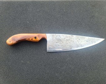Hand forged 7 3/4 inch chef's knife with stabilized yew handle