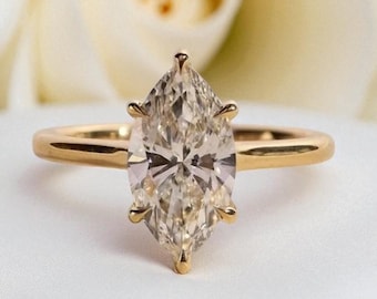 Verlobungsring im Marquise-Schliff, Solitär, Roségold-Vermeil, Sterlingsilber, Tulpenfassung