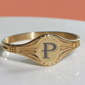 Anillo con sello inicial personalizado • Anillo con monograma personalizado • Anillo con letra inglesa • Anillo gótico • Oro rosa, plata esterlina • Regalo para ella