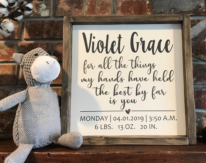 Personalized baby sign birth stat wood framed sign