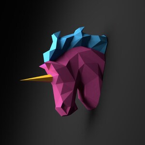 Einhorn Head Papercraft, Papercraft, Papercraft 3d, PDF, DIY, Geschenk, low poly papercraft, papercraft pdf, diy papercraft. 3d pdf, Trophäe