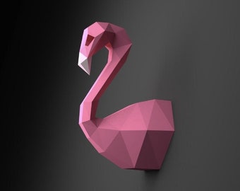 Flamingo Papercraft, Papercraft, Papercraft 3d, PDF, DIY, Geschenk, low poly papercraft, papercraft pdf, diy papercraft. 3D pdf, Flamingo diy