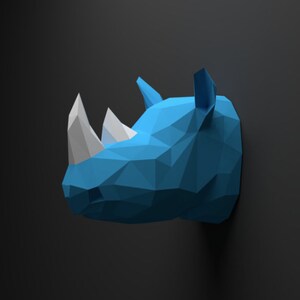 Papercraft Rhino, 3d rhino head, origami rhino, papercraft, papercraft 3d, PDF, DIY, gift, low poly papercraft, papercraft pdf, low poly image 1