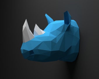 Papercraft Rhino, 3d rhino head, origami rhino, papercraft, papercraft 3d, PDF, DIY, gift, low poly papercraft, papercraft pdf, low poly