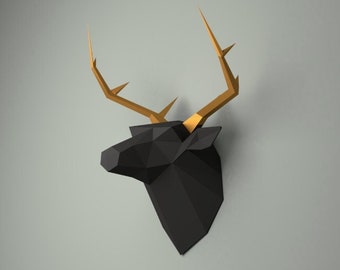 Deer Head Papercraft, cerf low poly, papercraft, papercraft 3d, PDF, DIY, cadeau, low poly papercraft, papercraft pdf, bricolage papercraft, 3d pdf