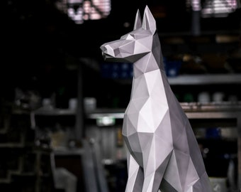 Doberman Stainless Steel, Low Poly Steel Statue, 3D Metal Polygonal Art, Garden Metal Doberman Sculpture, Low Poly Doberman, Entrance Statue