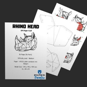 Papercraft Rhino, 3d rhino head, origami rhino, papercraft, papercraft 3d, PDF, DIY, gift, low poly papercraft, papercraft pdf, low poly image 3