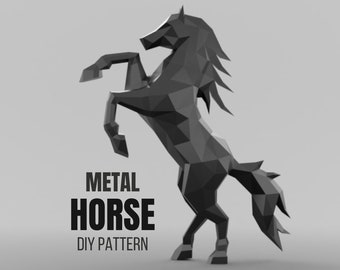 Soldadura de metal de caballo DIY modelo 3d de baja poli, patrón de pdf dxf svg de caballo, metal, pdf 3d, cnc, metalurgia, planos dxf de caballo, escultura de caballo