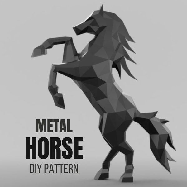 Modèle 3D DIY low poly pour soudage de métaux, motif cheval dxf svg pdf, métal, pdf 3d, cnc, travail des métaux, plans dxf de cheval, sculpture de cheval