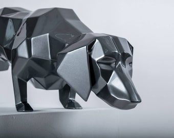 Dachshund Sculpture; Stainless steel statue; polygonal; premium quality; No assembly required; Dachshund