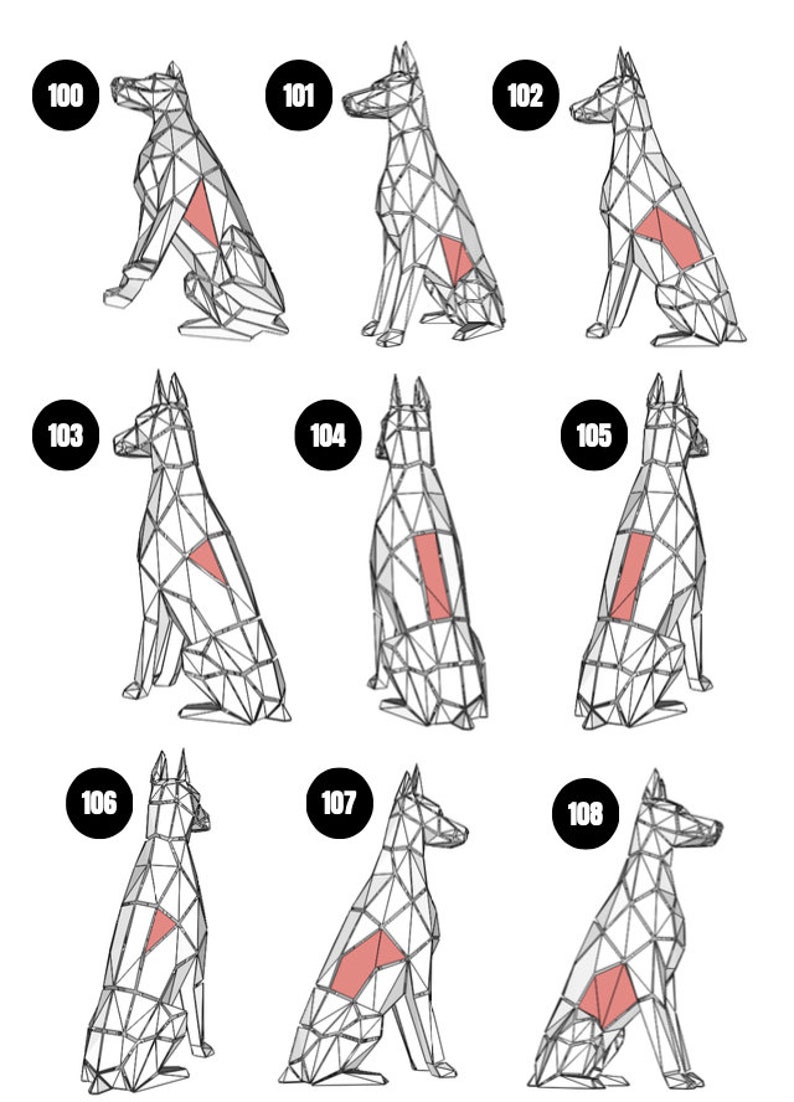 Doberman metal welding DIY low poly 3d model, dxf pattern, doberman svg pdf, digital pattern, metal sculpture,3d pdf,cnc laser cut, weld kit imagem 6