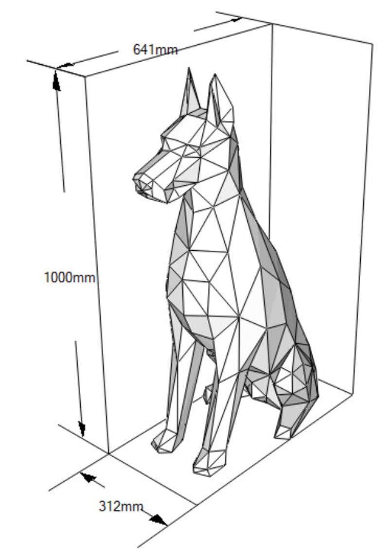 Doberman spawanie metali DIY low Poly model 3D, wzór DXF, Doberman SVG PDF, wzór cyfrowy, rzeźba metalowa, 3D PDF, cięcie laserowe CNC, zestaw spawalniczy zdjęcie 10