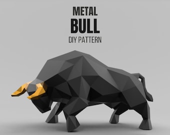 Modèle DXF de sculpture de soudure de taureau, modèle 3d en métal low poly, modèle DIY pour le travail des métaux, téléchargement immédiat - dxf, svg, pdf