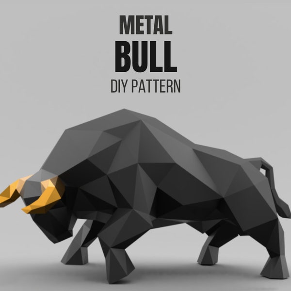 Modèle DXF de sculpture de soudure de taureau, modèle 3d en métal low poly, modèle DIY pour le travail des métaux, téléchargement immédiat - dxf, svg, pdf