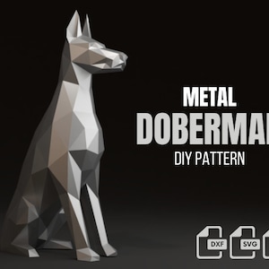 Doberman métal soudage bricolage low poly 3d modèle, modèle dxf, doberman svg pdf, modèle numérique, sculpture en métal, 3d pdf, cnc laser cut, kit de soudure image 1
