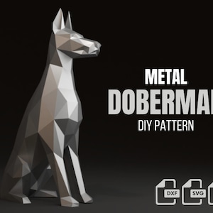 Doberman spawanie metali DIY low Poly model 3D, wzór DXF, Doberman SVG PDF, wzór cyfrowy, rzeźba metalowa, 3D PDF, cięcie laserowe CNC, zestaw spawalniczy zdjęcie 1