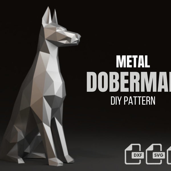 Dobermann Metall schweißen DIY Low-Poly 3D-Modell, dxf Muster, Dobermann svg pdf, digitales Muster, Metallskulptur, 3D pdf, CNC-Laserschnitt, Schweißset