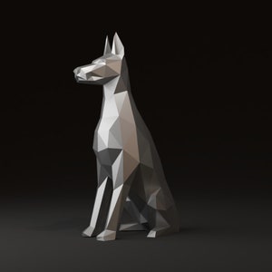 Doberman métal soudage bricolage low poly 3d modèle, modèle dxf, doberman svg pdf, modèle numérique, sculpture en métal, 3d pdf, cnc laser cut, kit de soudure image 2