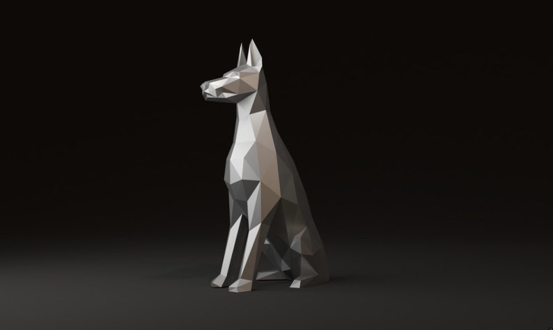 Doberman métal soudage bricolage low poly 3d modèle, modèle dxf, doberman svg pdf, modèle numérique, sculpture en métal, 3d pdf, cnc laser cut, kit de soudure image 2