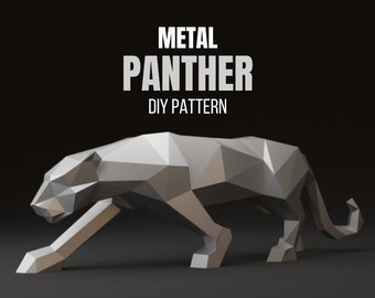 Soldadura de metal pantera DIY modelo 3d de baja poli, patrón dxf, pantera svg pdf, patrón digital, escultura de metal, pdf 3d, corte láser cnc, kit de soldadura