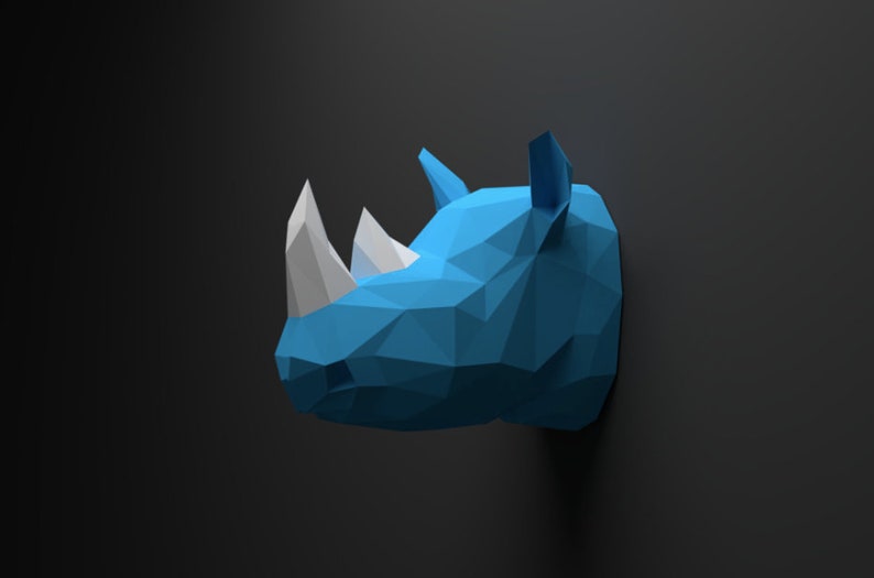 Papercraft Rhino, 3d rhino head, origami rhino, papercraft, papercraft 3d, PDF, DIY, gift, low poly papercraft, papercraft pdf, low poly image 1