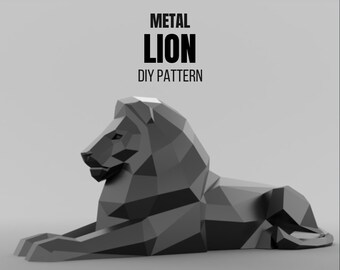 Soldadura de metal de león DIY modelo 3d de baja poli, patrón dxf, león svg pdf, patrón digital, escultura de metal, pdf 3d, corte láser cnc, kit de soldadura, león