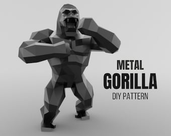 Soldadura de metal gorila DIY modelo 3d de baja poli, patrón dxf, gorila svg pdf, patrón digital, escultura de metal, pdf 3d, corte láser cnc, kit de soldadura