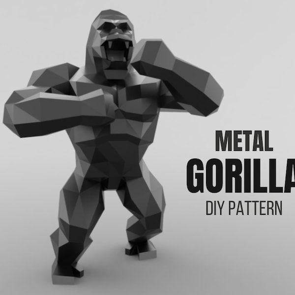 Gorilla metal welding DIY low poly 3d model, dxf pattern, gorilla svg pdf, digital pattern, metal sculpture,3d pdf,cnc laser cut, weld kit