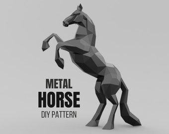 Élevage de chevaux, soudure de métaux low poly, sculpture 3D, motif dxf, découpe laser, svg de cheval, motif de travail des métaux, sculpture, pdf 3D