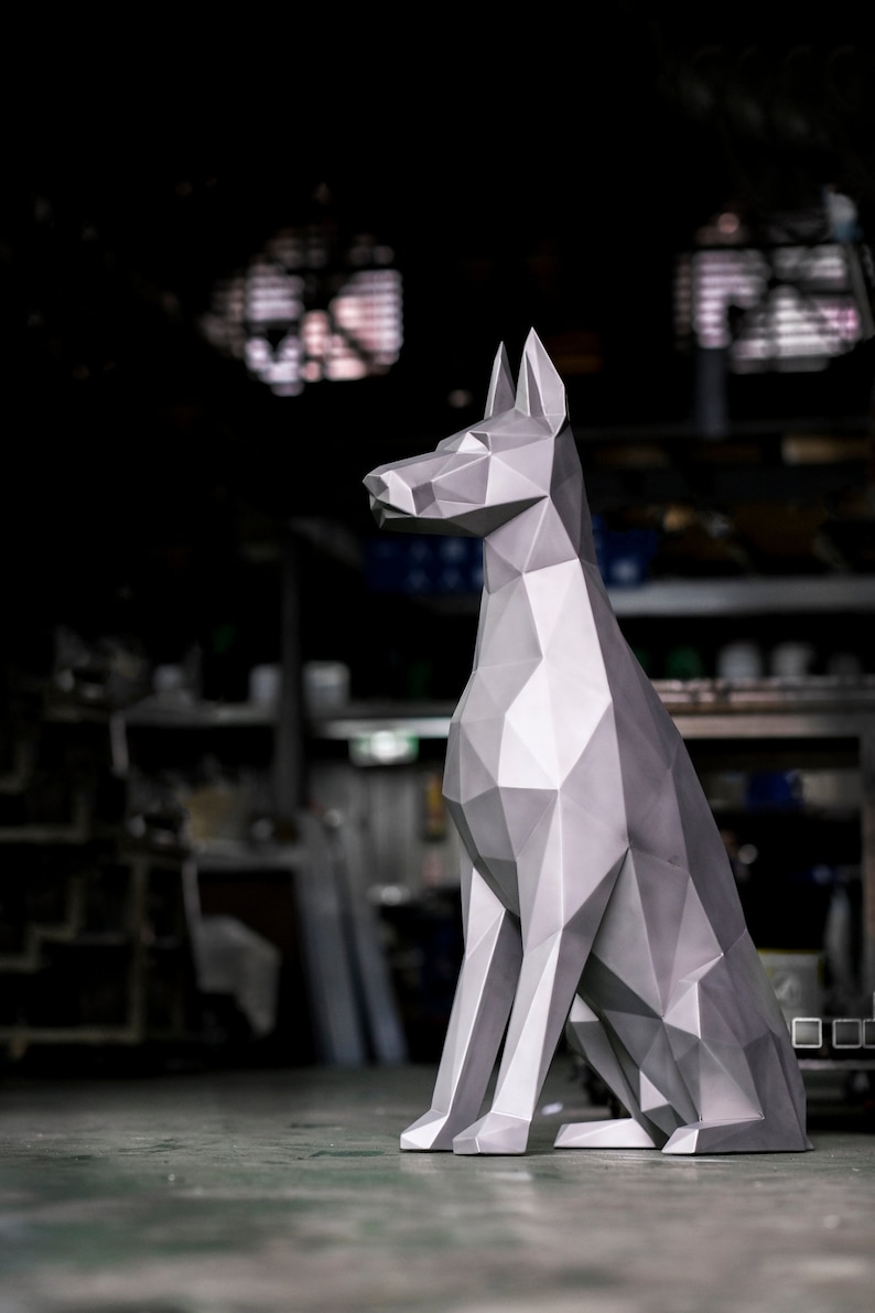 Doberman metal welding DIY low poly 3d model, dxf pattern, doberman svg pdf, digital pattern, metal sculpture,3d pdf,cnc laser cut, weld kit imagem 4