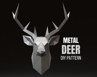 Deer metal welding DIY low poly 3d model, dxf pattern, deer trophy svg pdf, digital pattern, metal sculpture, cnc laser cut, weld kit