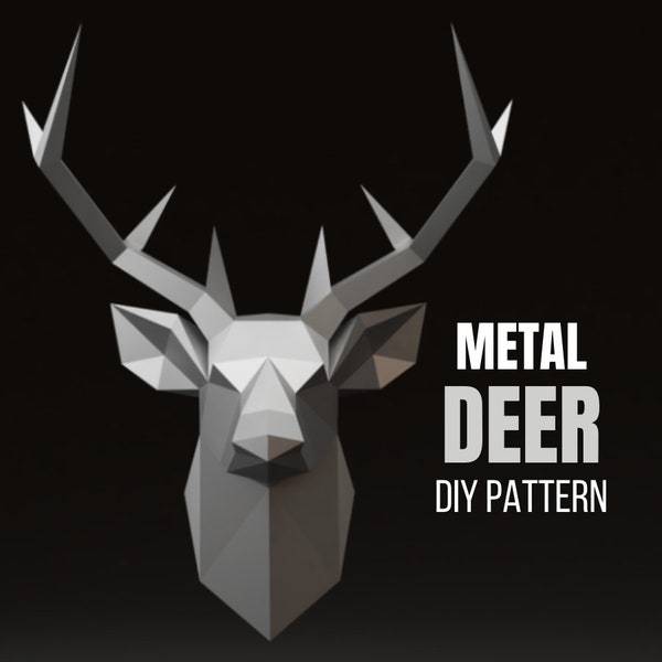 Deer metal welding DIY low poly 3d model, dxf pattern, deer trophy svg pdf, digital pattern, metal sculpture, cnc laser cut, weld kit