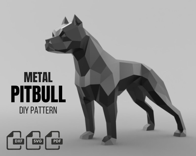 Pitbull metal welding DIY low poly 3d model, dxf pattern, pitbull svg pdf, digital pattern, metal sculpture, 3d pdf, cnc laser cut, weld kit image 1