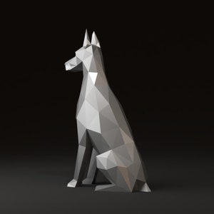 Doberman spawanie metali DIY low Poly model 3D, wzór DXF, Doberman SVG PDF, wzór cyfrowy, rzeźba metalowa, 3D PDF, cięcie laserowe CNC, zestaw spawalniczy zdjęcie 3