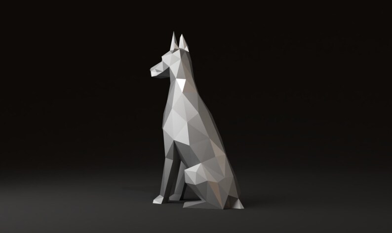 Doberman métal soudage bricolage low poly 3d modèle, modèle dxf, doberman svg pdf, modèle numérique, sculpture en métal, 3d pdf, cnc laser cut, kit de soudure image 3