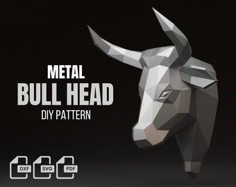 Tête de taureau à souder des métaux, modèle 3D DIY low poly, motif dxf, pdf svg de taureau, motif numérique, sculpture en métal, pdf 3D, découpe laser cnc, kits de soudure
