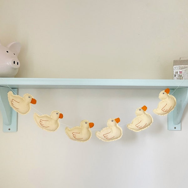Duck wall decoration, yellow duck nursery bunting, kids room garland, nursery shelf hanging