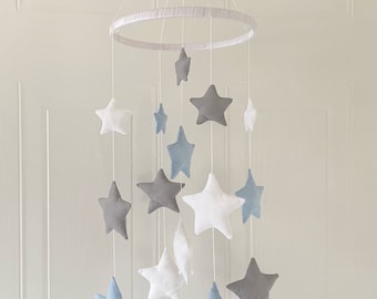 Star cot mobile, blue, white and grey star mobile, cot mobile, nursery decoration, lots of colour options available