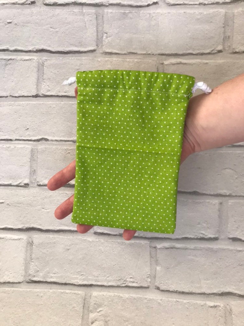 reusable fabric gift bag. Medium drawstring green gift bag