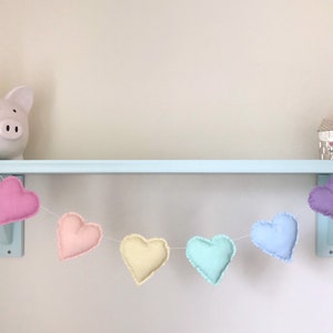 Pastel rainbow heart garland, rainbow heart bunting, nursery decor, wall hanging
