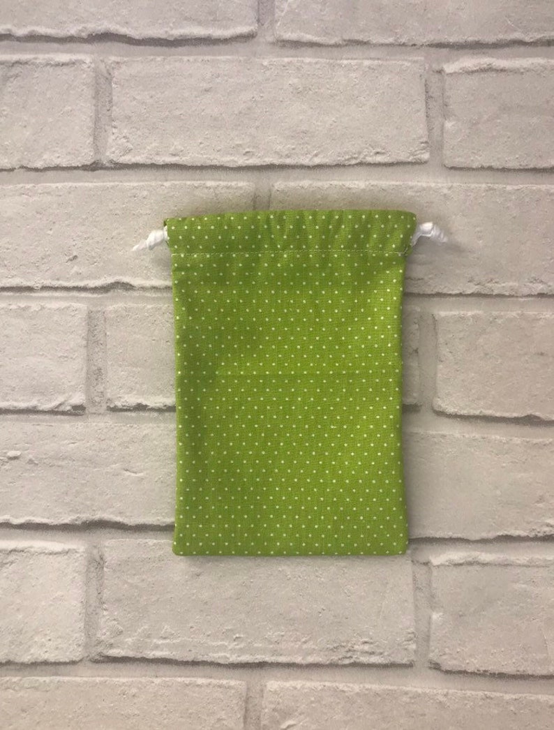 reusable fabric gift bag. Medium drawstring green gift bag